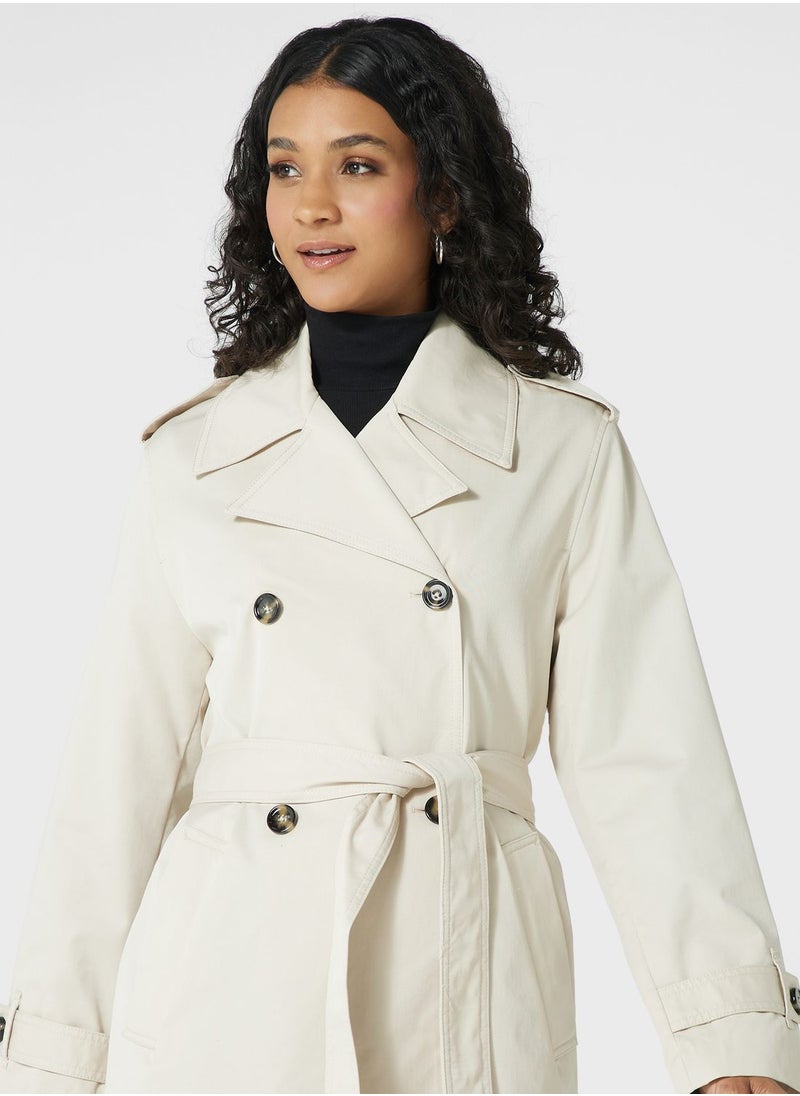 MANGO - Belted Button Detail Longline Coat - Image 1
