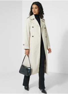 Belted Button Detail Longline Coat