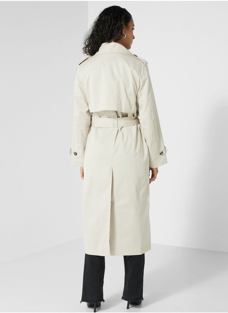 MANGO - Belted Button Detail Longline Coat - Image 1