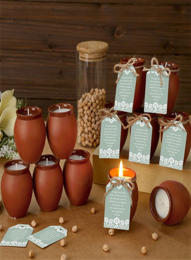Conelist 12 Set 12 Set Cielito Lindo Party Decorations Baby Shower Candles Terracotta Mexican Recuerdos DIY Jar Candles with Gift Tags and Rope for Birthday Cinco De Mayo Fiesta (Green) - Image 4