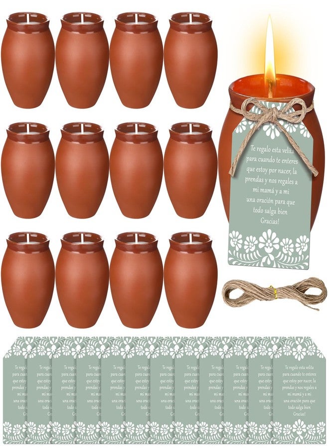 Conelist 12 Set 12 Set Cielito Lindo Party Decorations Baby Shower Candles Terracotta Mexican Recuerdos DIY Jar Candles with Gift Tags and Rope for Birthday Cinco De Mayo Fiesta (Green) - Image 1
