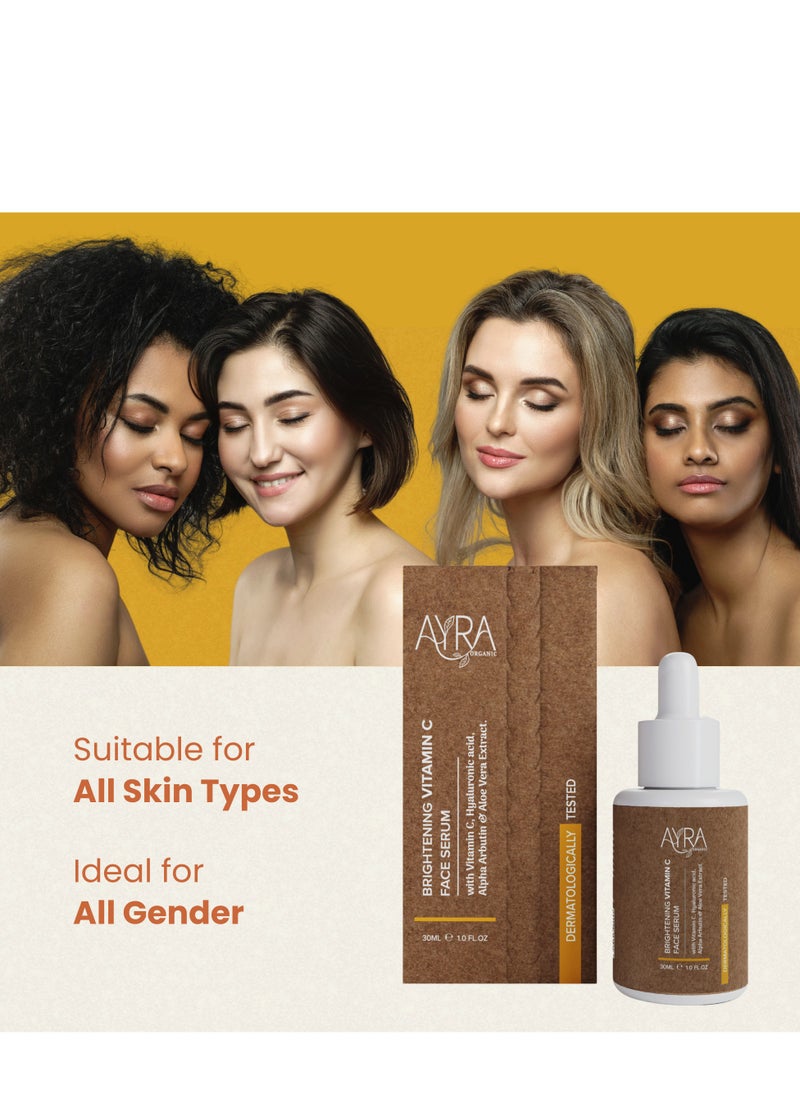 Ayra Organic - Ayra Organic Brightening Vitamin C Face Serum – 30ml | skin glow serum with Hyaluronic Acid, Alpha Arbutin & Aloe Vera Extract | Organic & Eco-Friendly Skincare | Ideal for Dark Spots & Dull Skin - Image 1