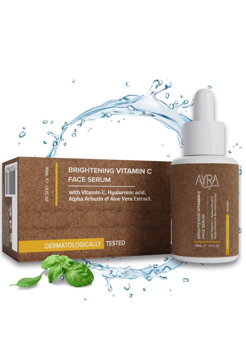 Ayra Organic - Ayra Organic Brightening Vitamin C Face Serum – 30ml | skin glow serum with Hyaluronic Acid, Alpha Arbutin & Aloe Vera Extract | Organic & Eco-Friendly Skincare | Ideal for Dark Spots & Dull Skin - Image 1