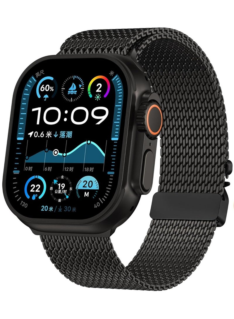 Black Milanese Mesh Loop Compatible with Apple Watch 49mm 46mm 45mm 44mm 42mm Stainless Steel Band with Parachute Buckle for iWatch Ultra 2 Series 10 9 8 7 6 SE 5 4 3 for Men Women - Image 2