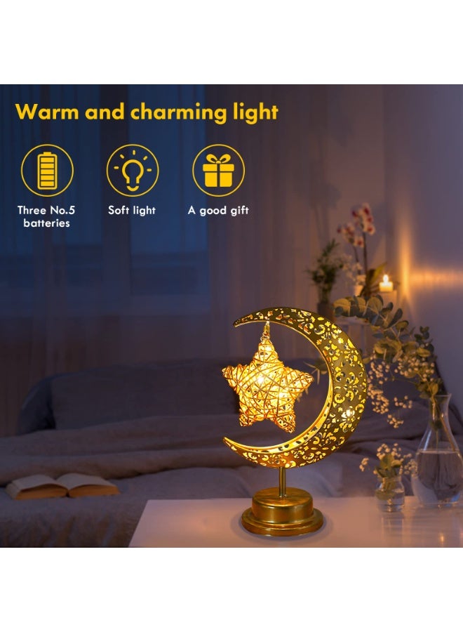 تشيلور زينة رمضان: مصباح طاولة LED مزخرف على شكل نجمة قمرية، مصباح مكتب لاسلكي، طاولة بجانب السرير، مصباح هلالي لغرفة النوم، غرفة الطعام، غرفة المعيشة، ديكور مكتب (نمط نجمة الروطان). - Image 5