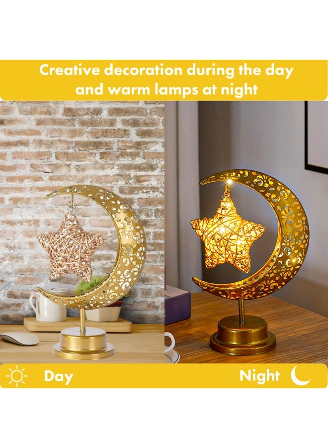 تشيلور زينة رمضان: مصباح طاولة LED مزخرف على شكل نجمة قمرية، مصباح مكتب لاسلكي، طاولة بجانب السرير، مصباح هلالي لغرفة النوم، غرفة الطعام، غرفة المعيشة، ديكور مكتب (نمط نجمة الروطان). - Image 4