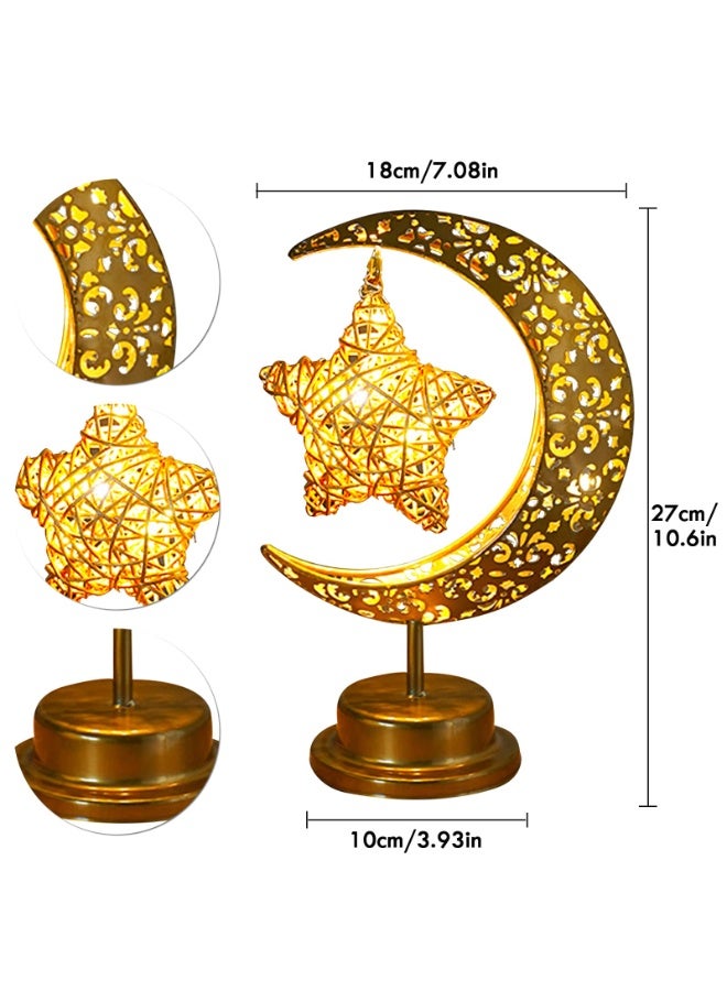 تشيلور زينة رمضان: مصباح طاولة LED مزخرف على شكل نجمة قمرية، مصباح مكتب لاسلكي، طاولة بجانب السرير، مصباح هلالي لغرفة النوم، غرفة الطعام، غرفة المعيشة، ديكور مكتب (نمط نجمة الروطان). - Image 2