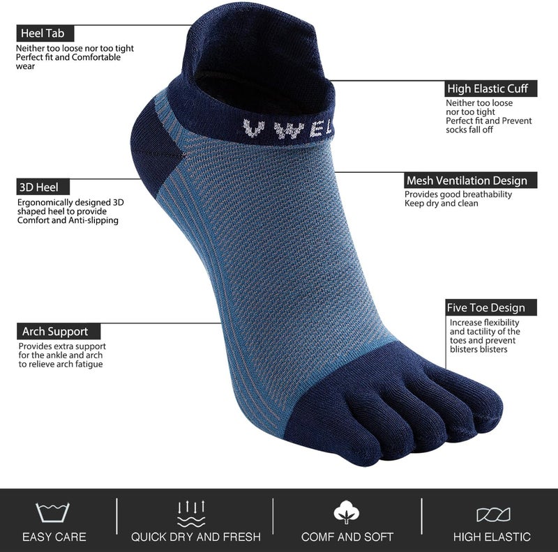 VWELL Store Cotton Toe Socks Five Finger Socks No Show Crew Athletic Running Socks 4 Pairs,Size 7-11 - Image 3