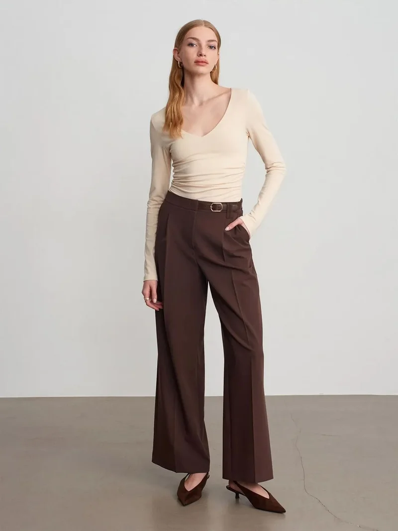ديلفين Dilvin Wide-leg Belted Crepe Trousers