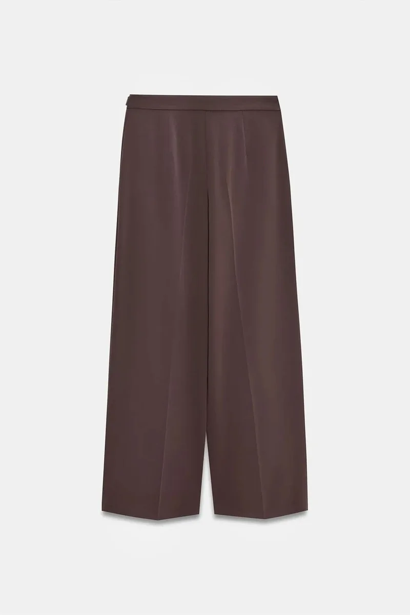 Dilvin Coffee Brown DILVIN Wide-leg Belted Crepe Trousers for Women | Best Price UAE