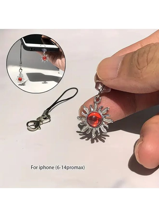 Red Sun Phone Dust Plug For iPhone 6 14 Pro Max Type C Lanyard Aluminum Alloy - Image 1