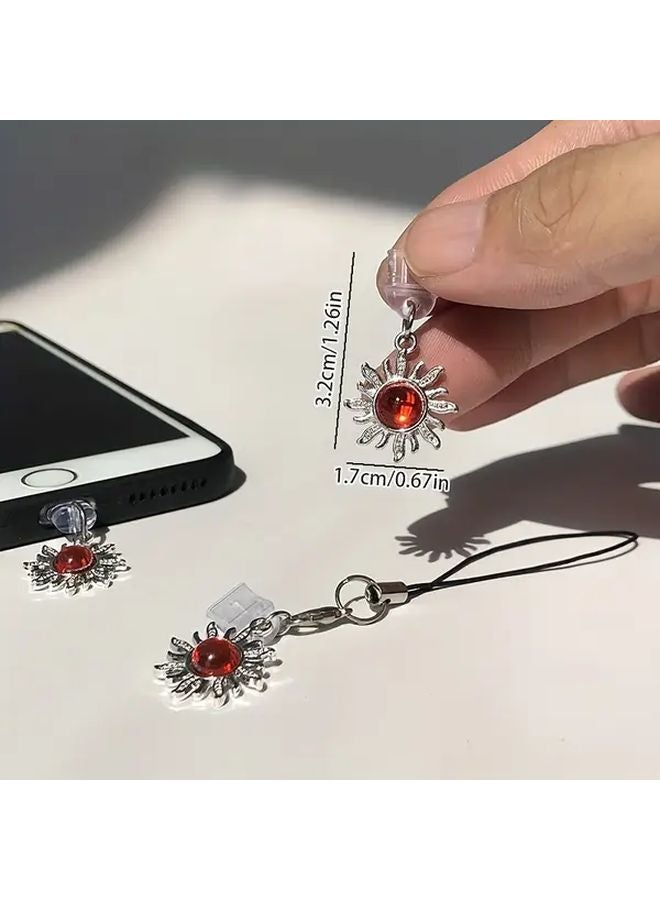 Red Sun Phone Dust Plug For iPhone 6 14 Pro Max Type C Lanyard Aluminum Alloy - Image 3