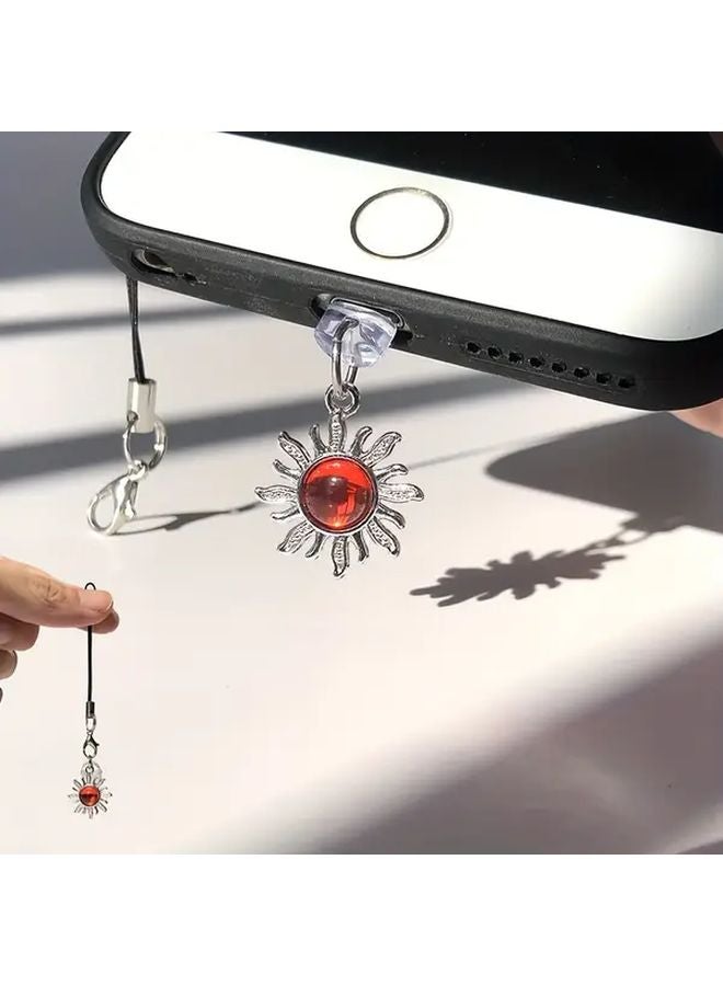 Red Sun Phone Dust Plug For iPhone 6 14 Pro Max Type C Lanyard Aluminum Alloy - Image 2