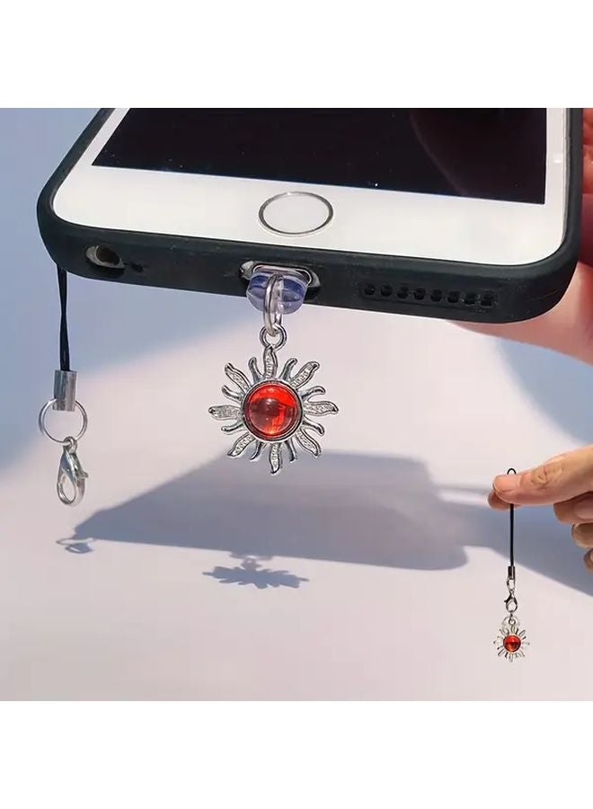 Red Sun Phone Dust Plug For iPhone 6 14 Pro Max Type C Lanyard Aluminum Alloy - Image 5