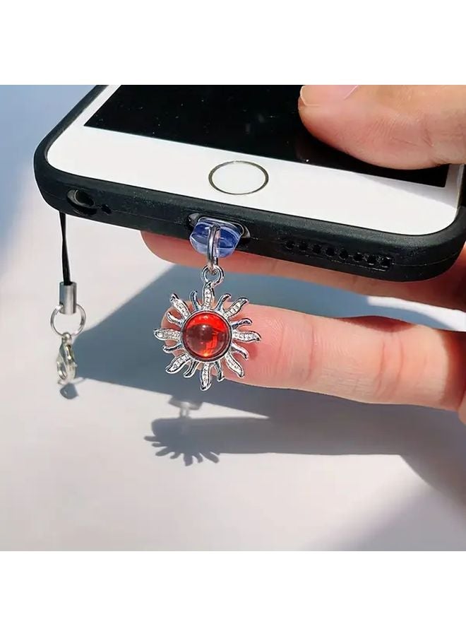 Red Sun Phone Dust Plug For iPhone 6 14 Pro Max Type C Lanyard Aluminum Alloy - Image 4