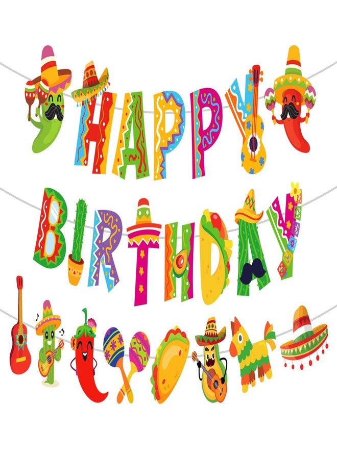 Whaline 9.8 Ft Mexican Festival Banner Pre-Strung Happy Birthday Garland Banner Cinco De Mayo Hanging Ornament for Carnival Party Home Classroom Wall Decor, 3 Pcs - Image 1