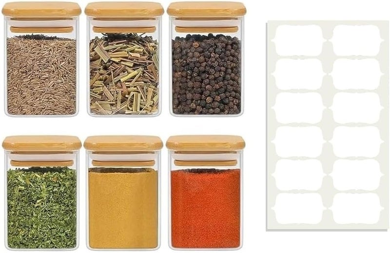 VILON 230ml Glass Jars with Bamboo Lids | Square Airtight Spice & Storage Containers for Kitchen, Pantry & Herbs | Set of 6 - Image 4