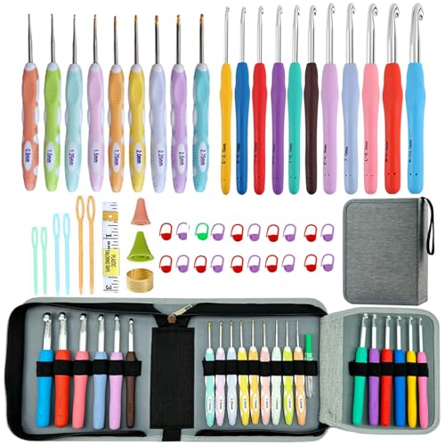Mdoker 21 Sizes Crochet Hooks Set,Ergonomic Crochet Hook with Case for Arthritic Hands,Complete Crochet Set for Beginners & Lovers(0.8mm-10mm) - Image 1