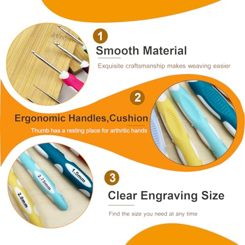Mdoker 21 Sizes Crochet Hooks Set,Ergonomic Crochet Hook with Case for Arthritic Hands,Complete Crochet Set for Beginners & Lovers(0.8mm-10mm) - Image 4