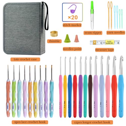 Mdoker 21 Sizes Crochet Hooks Set,Ergonomic Crochet Hook with Case for Arthritic Hands,Complete Crochet Set for Beginners & Lovers(0.8mm-10mm) - Image 5