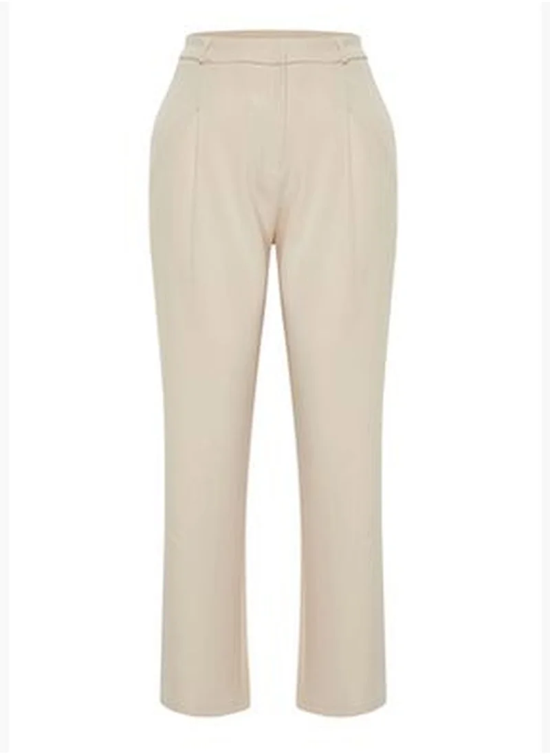 trendyol Stone Straight Cut Wide Leg Pleated Woven Trousers