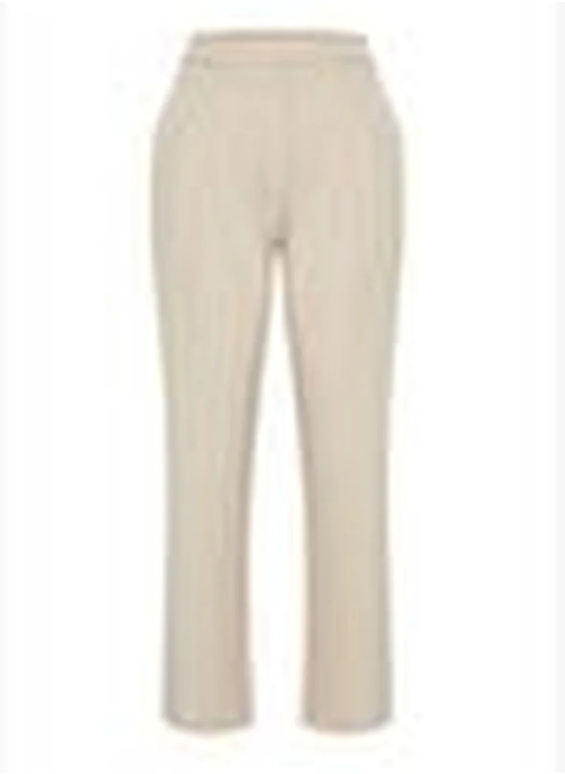 trendyol Stone Straight Cut Wide Leg Pleated Woven Trousers