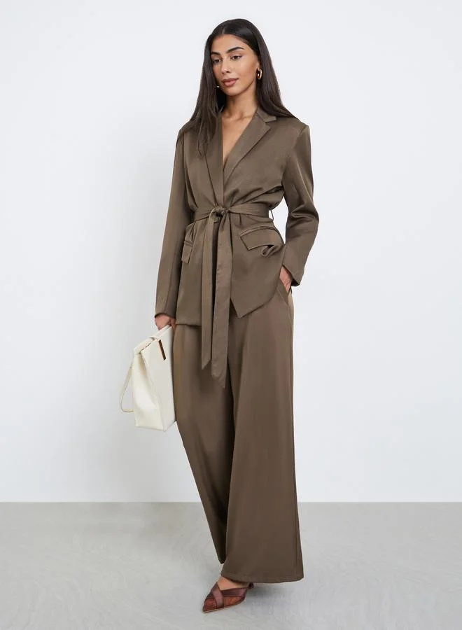 Styli Styli Brown Wide Leg Fold Pleated Pants