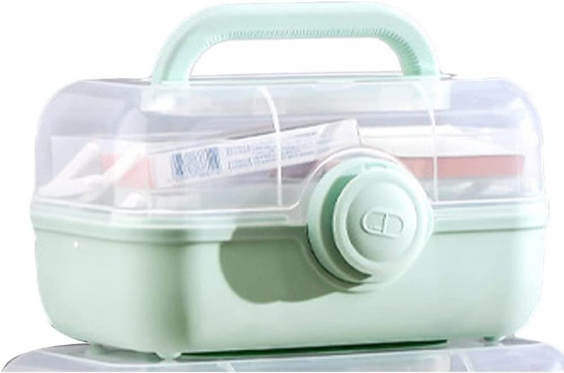 YXQ YXQ First Aid Box, Plastic Removable 3-Tier Fold Tray Pill Case Portable Handled Medicine Storage Organizer Box Empty Tackle Bin for Home/School/Office,Green 