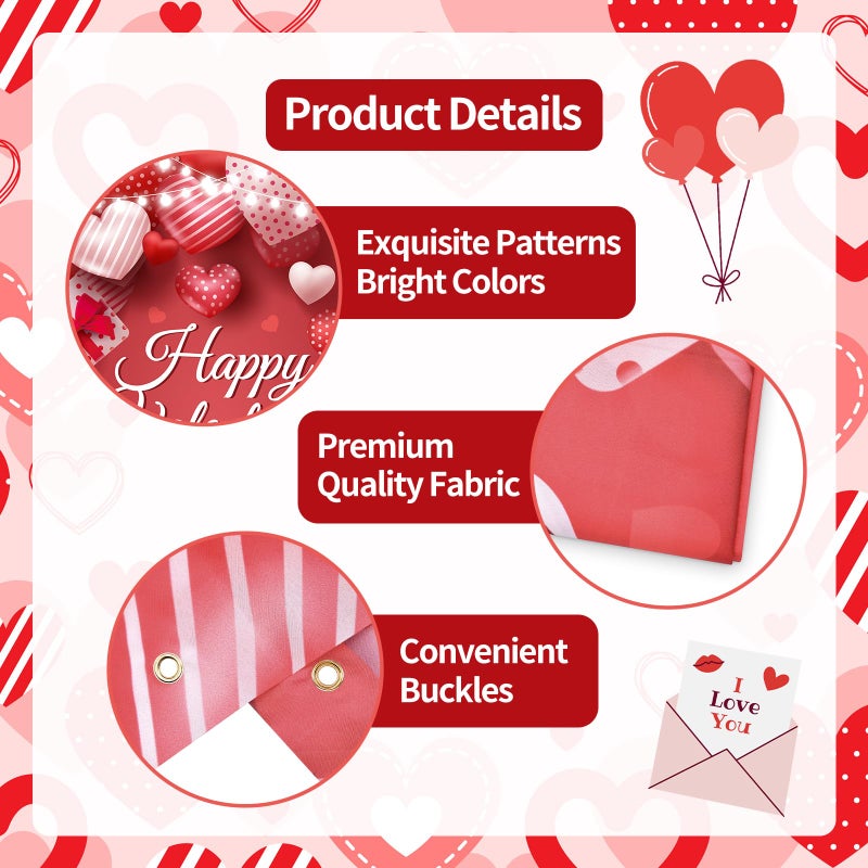 Photken 73 x 36 Inch Happy Valentineâ€™s Day Banner Door Cover, Red Heart and Gift Box Themed Porch Sign, Large Front Door Wall Backdrop for Indoor Outdoor Romantic Party Decorations and Photo Booth Props - Image 3