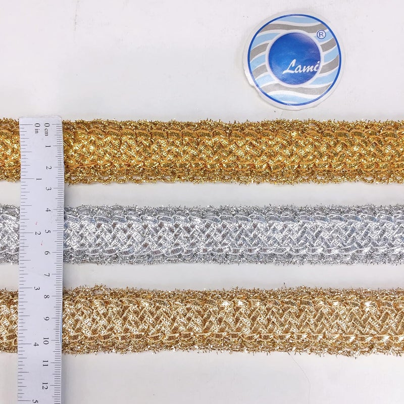 Lami شريط كروشيه كرواتيا لامي 9 متر بلون فضي لامع، تغليف احتفالي زخرفي، حواف دانتيل، شريط، أناركالي، ساري، زينة هندية، أشرطة للتزيين - Image 4