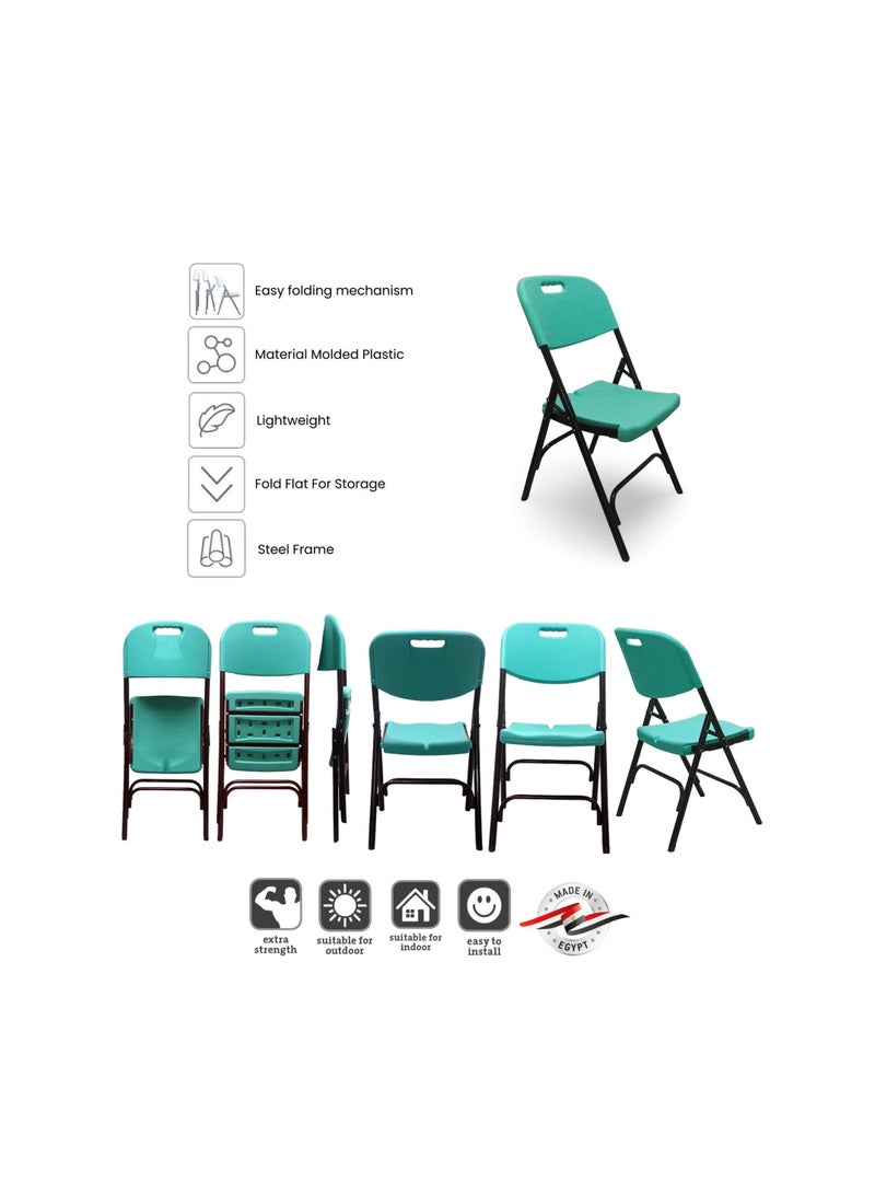 صن بوت كوميرس طقم أثاث قابل للطي مكون من 3 قطع [طاولة مستديرة 80 سم مع كرسيين باللون الأخضر الفيروزي] للاستخدام الخارجي والداخلي - Image 4