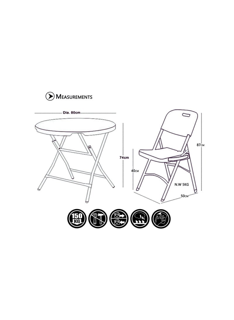 صن بوت كوميرس طقم أثاث قابل للطي مكون من 3 قطع [طاولة مستديرة 80 سم مع كرسيين باللون الأخضر الفيروزي] للاستخدام الخارجي والداخلي - Image 5