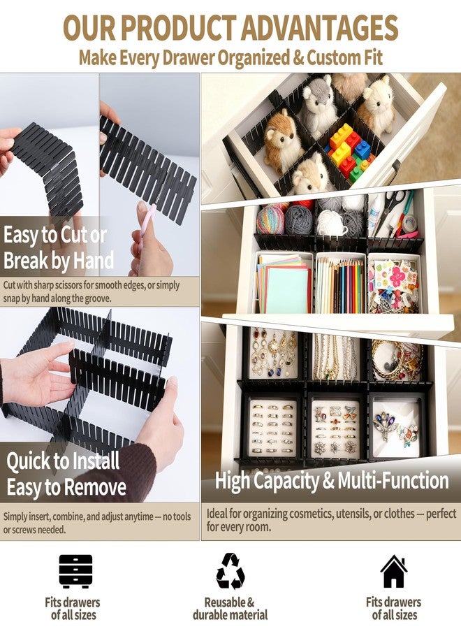 Bofoho Drawer Divider Adjustable Diy Storage Organizer Separator for Tidying Clutter Cutlery Makeup Clothes of Dresses, Desk & Box in Kitchen Bathroom Bedroom Office (Cut at Will) (Black 8pcs) - Image 5