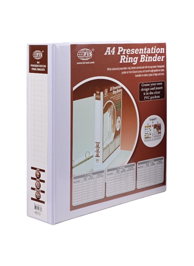 FIS Presentation Binder A4 2D 45mm Ring, 2.50 Inches Spine, Color White, Box of 10 Pieces - FSBD245DPB10  - Image 1