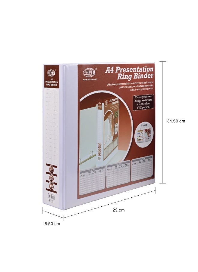 FIS Presentation Binder A4 2D 45mm Ring, 2.50 Inches Spine, Color White, Box of 10 Pieces - FSBD245DPB10  - Image 3