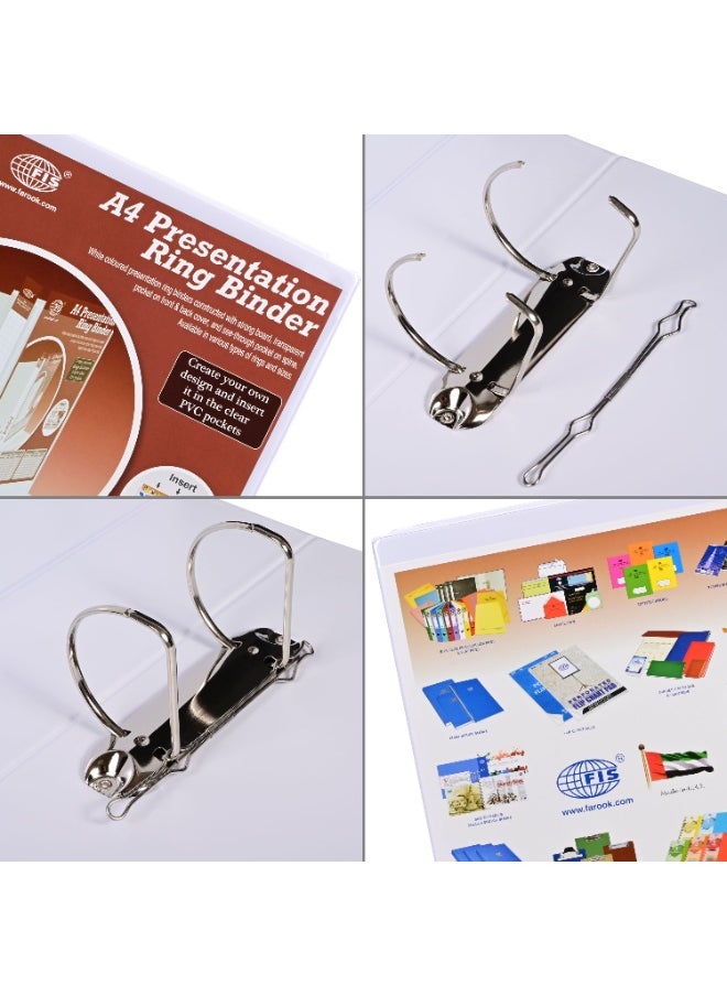 FIS Presentation Binder A4 2D 45mm Ring, 2.50 Inches Spine, Color White, Box of 10 Pieces - FSBD245DPB10  - Image 2