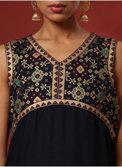 Abhishti curved hem printed 2pc kurta set-navy  - Image 2