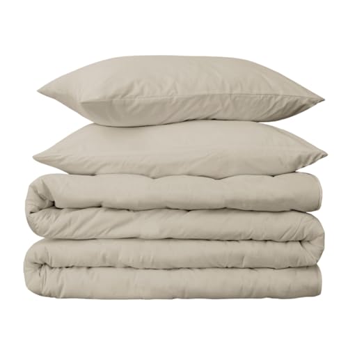 Peru Pima 415 Thread Count Percal Full/Queen Duvet Cover Set - 100% Peruvian Pima Cotton, 3 Piece (1 Cover, 2 Pillowcases) - Cooling, Crisp, Deep Pocket, Hotel Quality Bedding - Latte - Image 2
