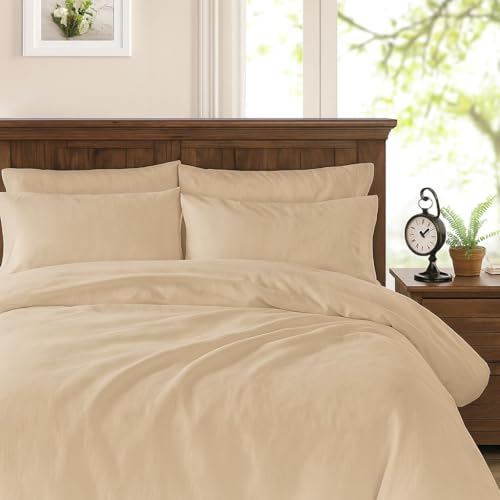 Peru Pima 415 Thread Count Percal Full/Queen Duvet Cover Set - 100% Peruvian Pima Cotton, 3 Piece (1 Cover, 2 Pillowcases) - Cooling, Crisp, Deep Pocket, Hotel Quality Bedding - Latte - Image 1