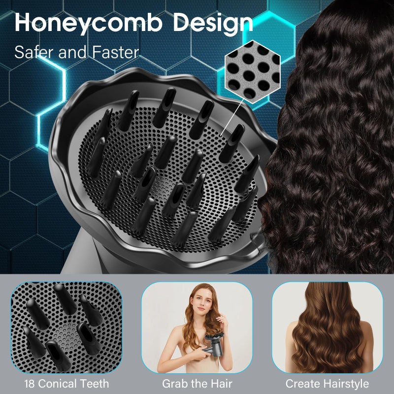 HZD Hair Dryer Diffuser, Attachment for Hair Dryer, Hair Diffuser for Curly Hair, 360Â° Magnetic Diffuser for HZD&DSON Hair Dryer, Hair Attchment for Women, Black - Image 4