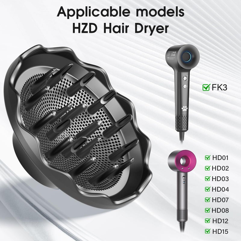 HZD Hair Dryer Diffuser, Attachment for Hair Dryer, Hair Diffuser for Curly Hair, 360Â° Magnetic Diffuser for HZD&DSON Hair Dryer, Hair Attchment for Women, Black - Image 2