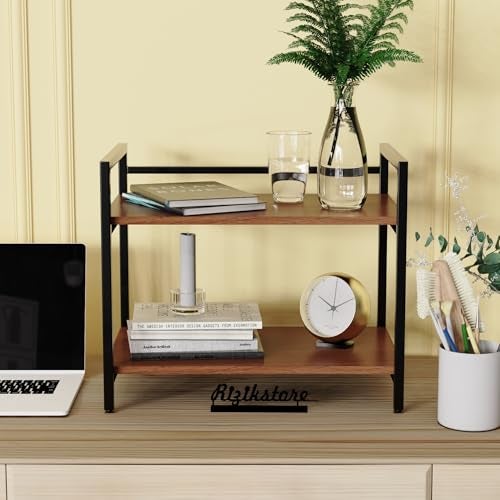RIZIK STORE™ 2-Tier Metal & Wooden Microwave Oven Stand - Multipurpose Extra Storage for Kitchen, Coffee Bar, Countertop, Bathroom (Design 2) - Image 4