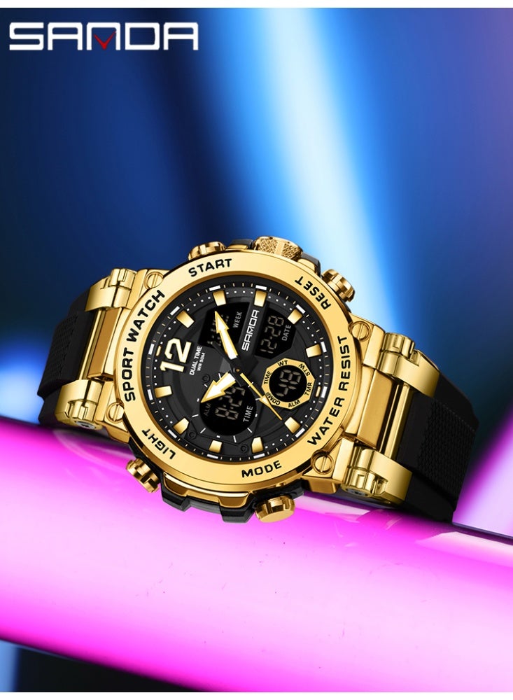 ساندا ساعة إلكترونية للرجال رياضية متعددة الوظائف مقاومة للماء ومنبه وإضاءة ليلية LED ساعة إلكترونية عصرية للرجال - Image 2