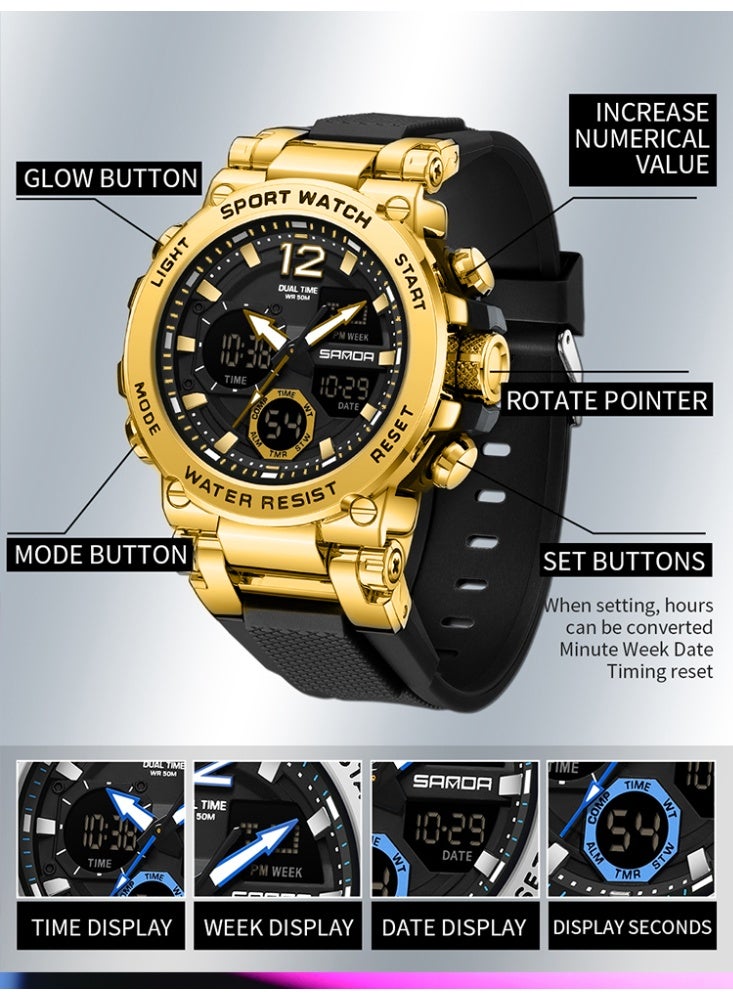 ساندا ساعة إلكترونية للرجال رياضية متعددة الوظائف مقاومة للماء ومنبه وإضاءة ليلية LED ساعة إلكترونية عصرية للرجال - Image 3