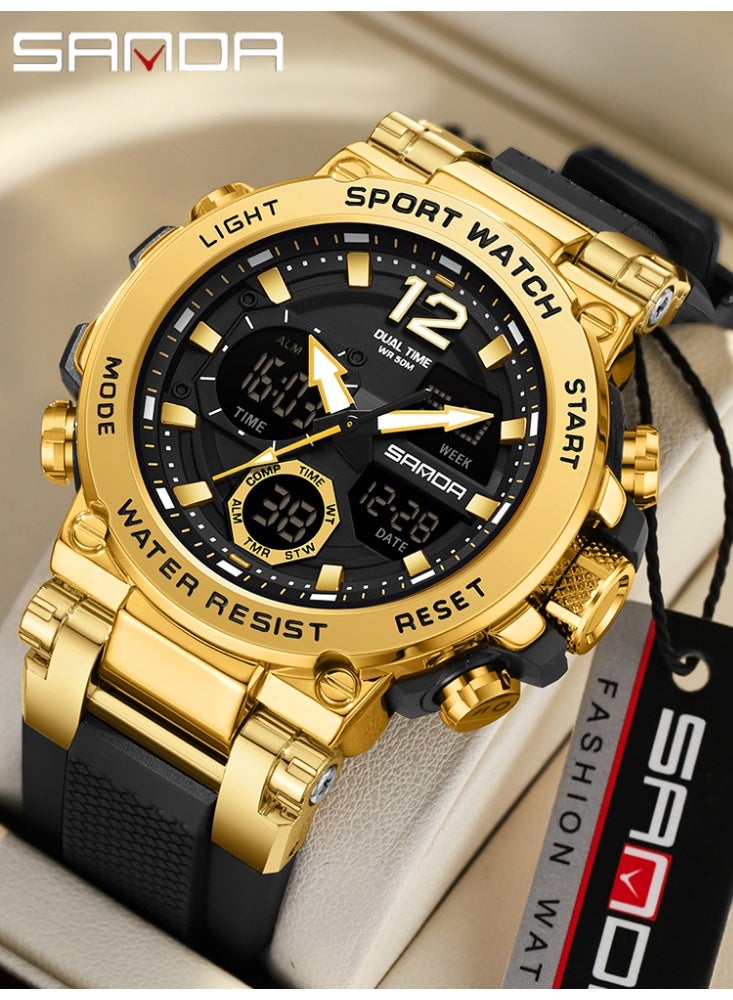 ساندا ساعة إلكترونية للرجال رياضية متعددة الوظائف مقاومة للماء ومنبه وإضاءة ليلية LED ساعة إلكترونية عصرية للرجال - Image 1