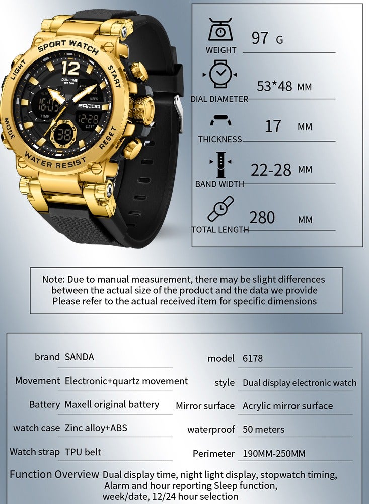 ساندا ساعة إلكترونية للرجال رياضية متعددة الوظائف مقاومة للماء ومنبه وإضاءة ليلية LED ساعة إلكترونية عصرية للرجال - Image 4