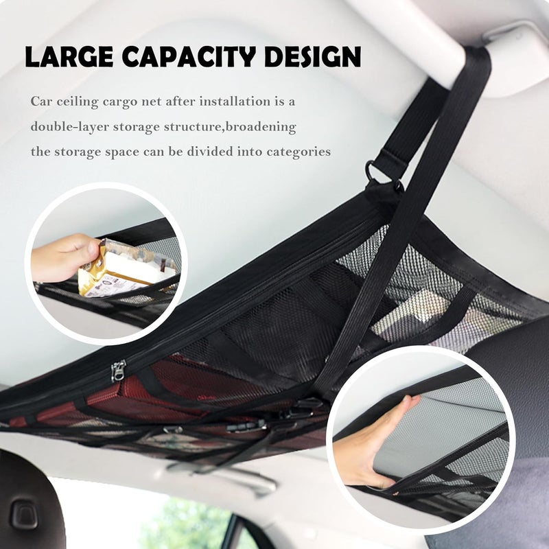 NHHC Car Ceiling Cargo Net with Headrest Hooks - Image 4