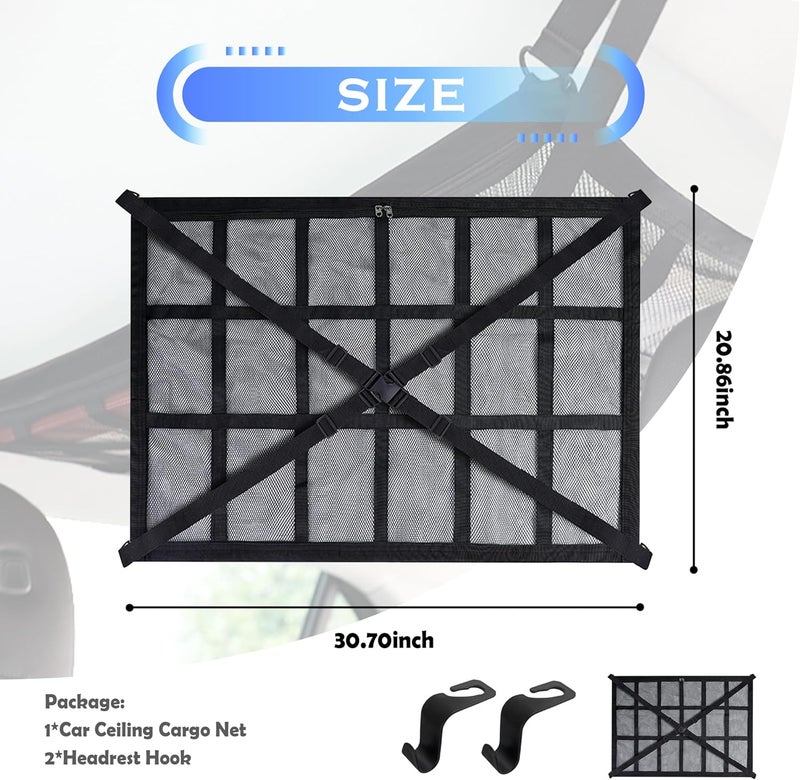 NHHC Car Ceiling Cargo Net with Headrest Hooks - Image 2