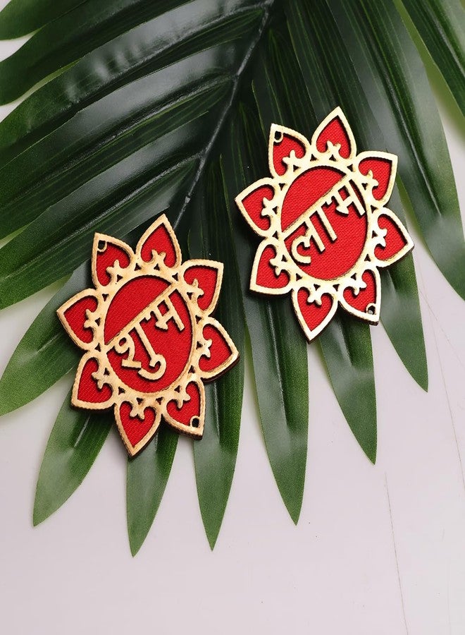 9Dzine Shubh Labh Sticker for Main Door Entrance (1 Pair) & Festive Decor | MDF Floral Stickers for Home Decoration | Pooja Room Decorative Items - Image 4