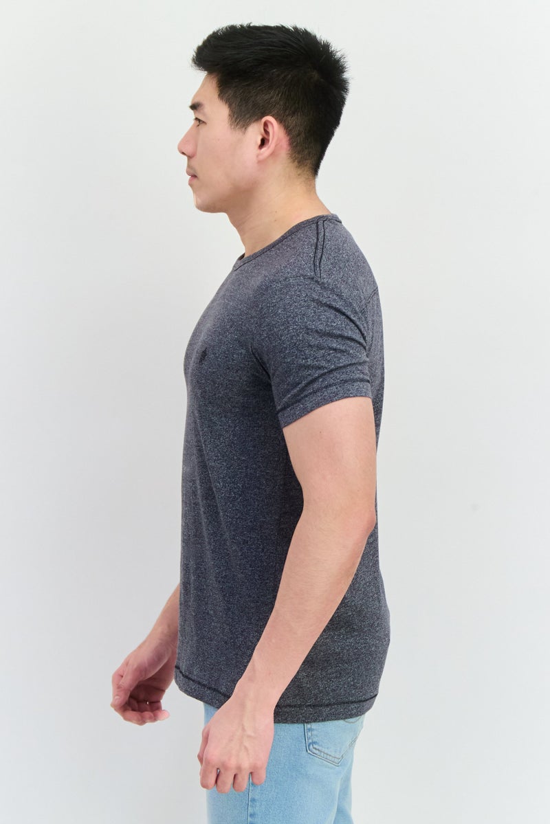 French Connection Men Crew Neck Short Sleeve Heather T-Shirt, Navy Blue - Image 2